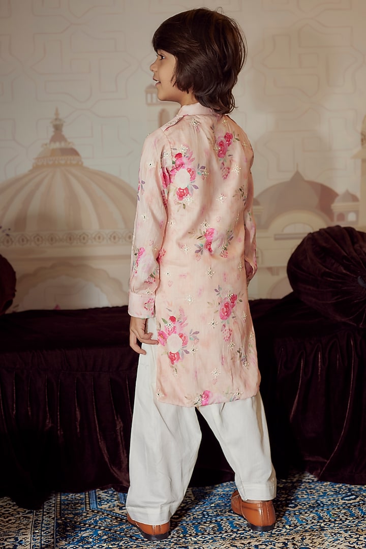 Peach Cotton Printed Kurta Set For Boys by Fayon Kids at Pernia's Pop Up Shop