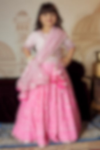 Baby Pink Lucknowi Embroidered Ombre Lehenga Set For Girls by Fayon Kids