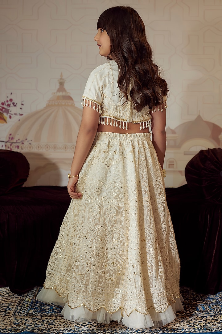 Off-White Lucknowi Embroidered Lehenga Set For Girls by Fayon Kids at Pernia's Pop Up Shop
