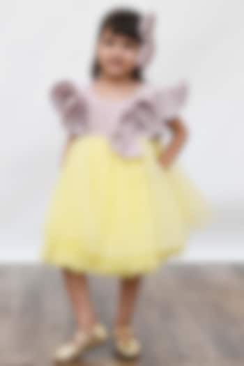 Pink & Yellow Shimmer Net Glitter Dress For Girls by Fayon Kids at Pernia's Pop Up Shop
