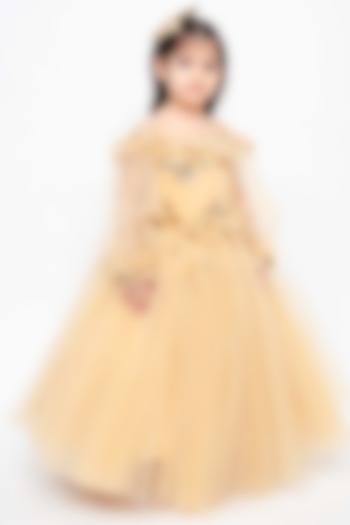 Golden Gown With 3D Flowers For Girls by Fayon Kids