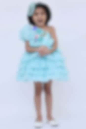 Blue Organza Embellished One-Shoulder Dress For Girls  by Fayon Kids at Pernia's Pop Up Shop
