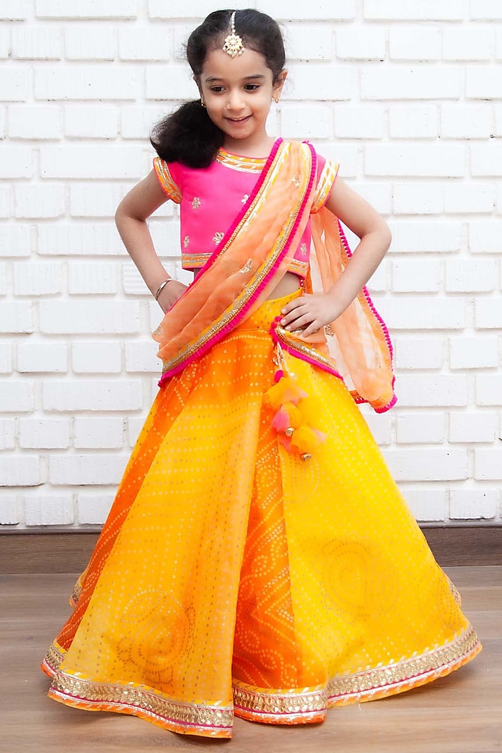 Yellow Organza Lehenga Set For Girls by Fayon Kids at Pernia's Pop Up Shop