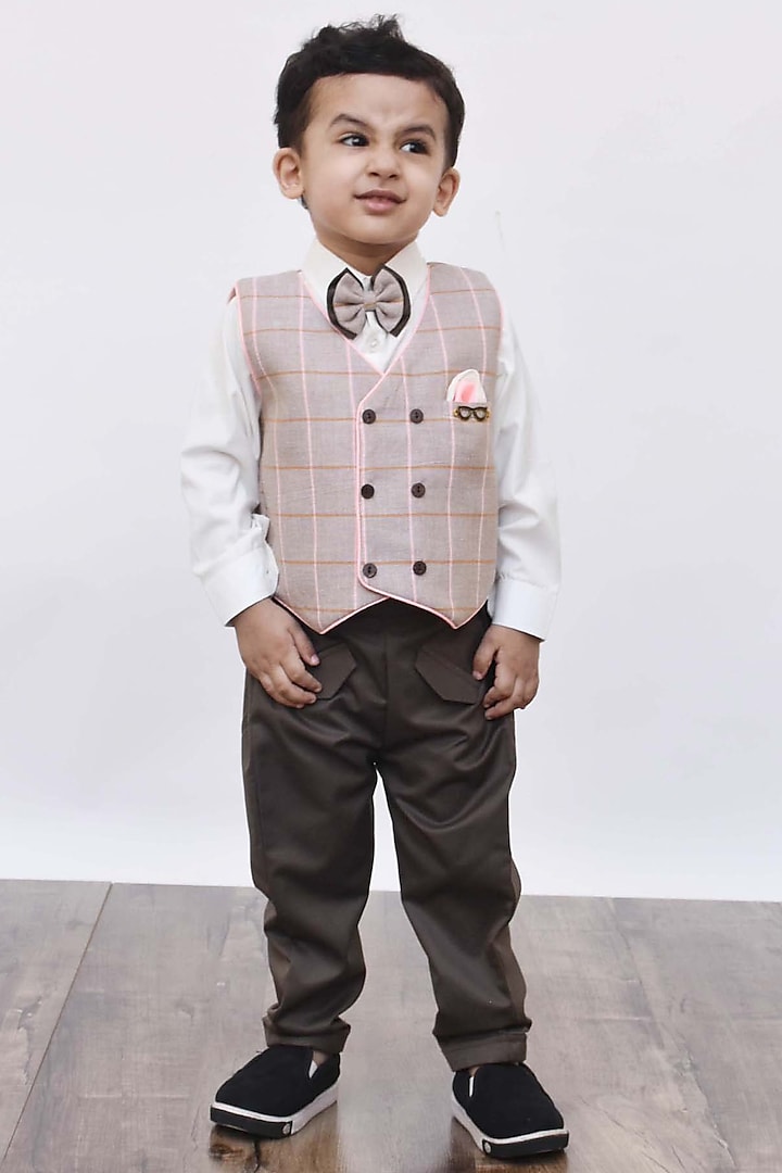 Dusty Brown Waistcoat Set For Boys by Fayon Kids