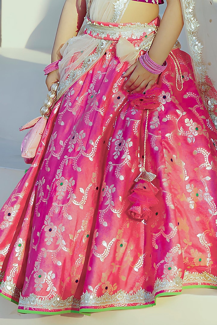 Purple Brocade Embroidered Lehenga Set For Girls by Fayon Kids at Pernia's Pop Up Shop