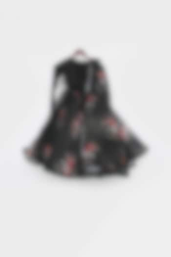 Black Floral Printed Lehenga Set For Girls by Fayon Kids at Pernia's Pop Up Shop