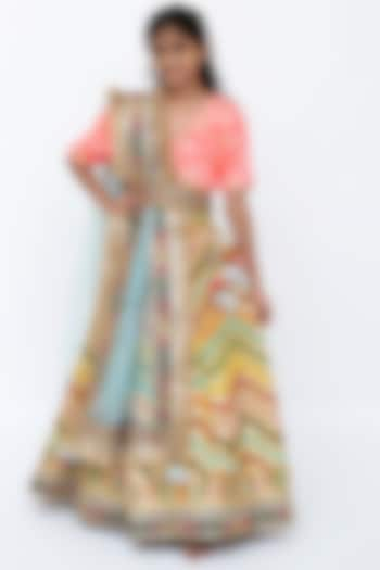 Multi-Color Embroidered Lehenga Set For Girls by Fayon Kids at Pernia's Pop Up Shop