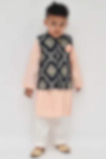 Peach Kurta Set With Multi-Colored Nehru Jacket For Boys by Fayon Kids