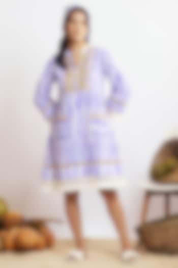 Blue & White Cotton Striped A-Line Mini Dress by GAACH