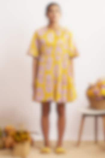 Mustard & Lilac Cotton Bandhani High-Low Mini Dress by GAACH at Pernia's Pop Up Shop