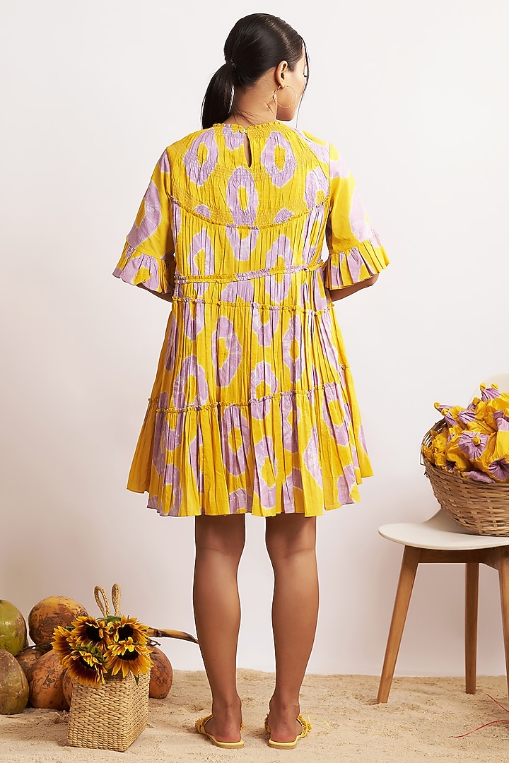 Mustard & Lilac Cotton Bandhani High-Low Mini Summer Dress by GAACH at Pernia's Pop Up Shop