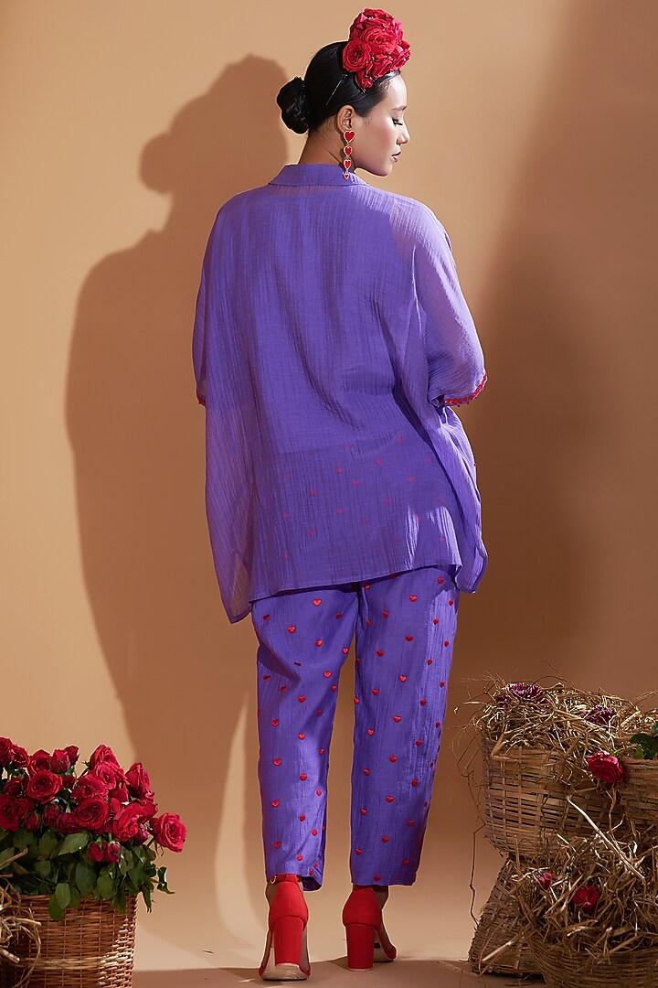 Lilac Blue Chanderi Silk Sequins Hand Embroidered Kaftan Set by GAACH at Pernia's Pop Up Shop