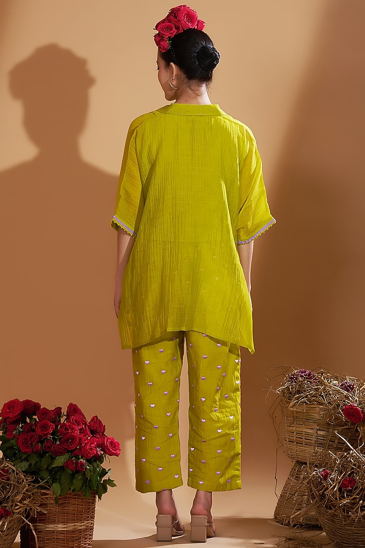 Green Chanderi Silk Sequins Hand Embroidered Kaftan Set by GAACH at Pernia's Pop Up Shop