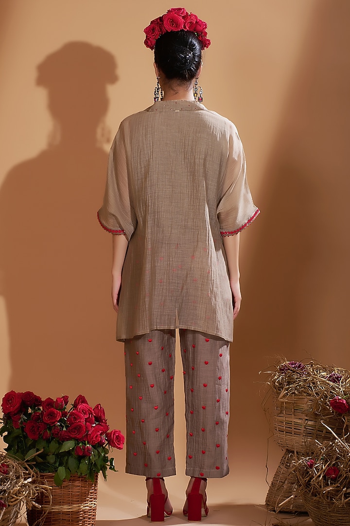 Beige Chanderi Silk Sequins Hand Embroidered Kaftan Set by GAACH at Pernia's Pop Up Shop