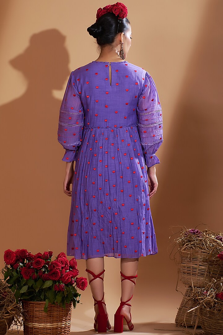 Lilac Blue Chanderi Silk Embroidered Flared Summer Dress by GAACH at Pernia's Pop Up Shop