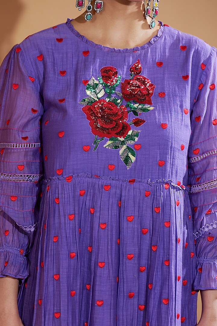 Lilac Blue Chanderi Silk Embroidered Flared Summer Dress by GAACH at Pernia's Pop Up Shop