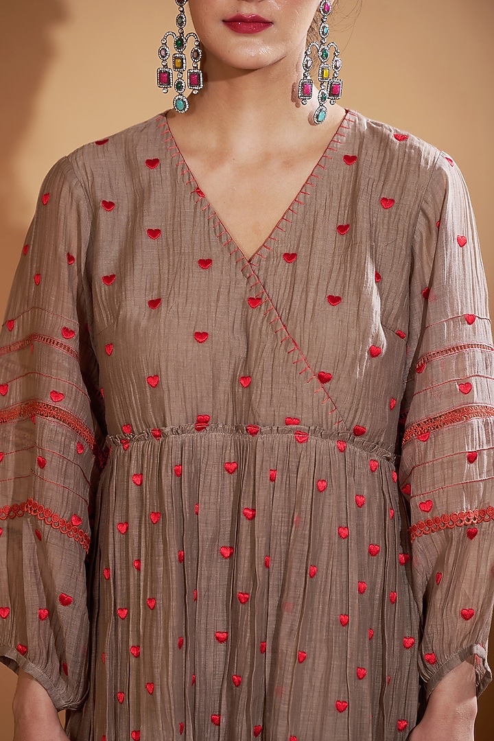 Beige Chanderi Silk Embroidered Flared Summer Dress by GAACH at Pernia's Pop Up Shop