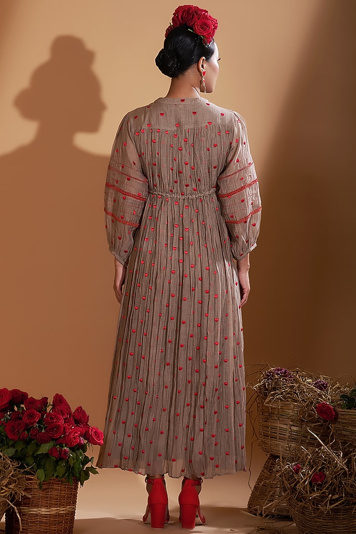 Beige Chanderi Silk Embroidered Vacation Dress by GAACH at Pernia's Pop Up Shop