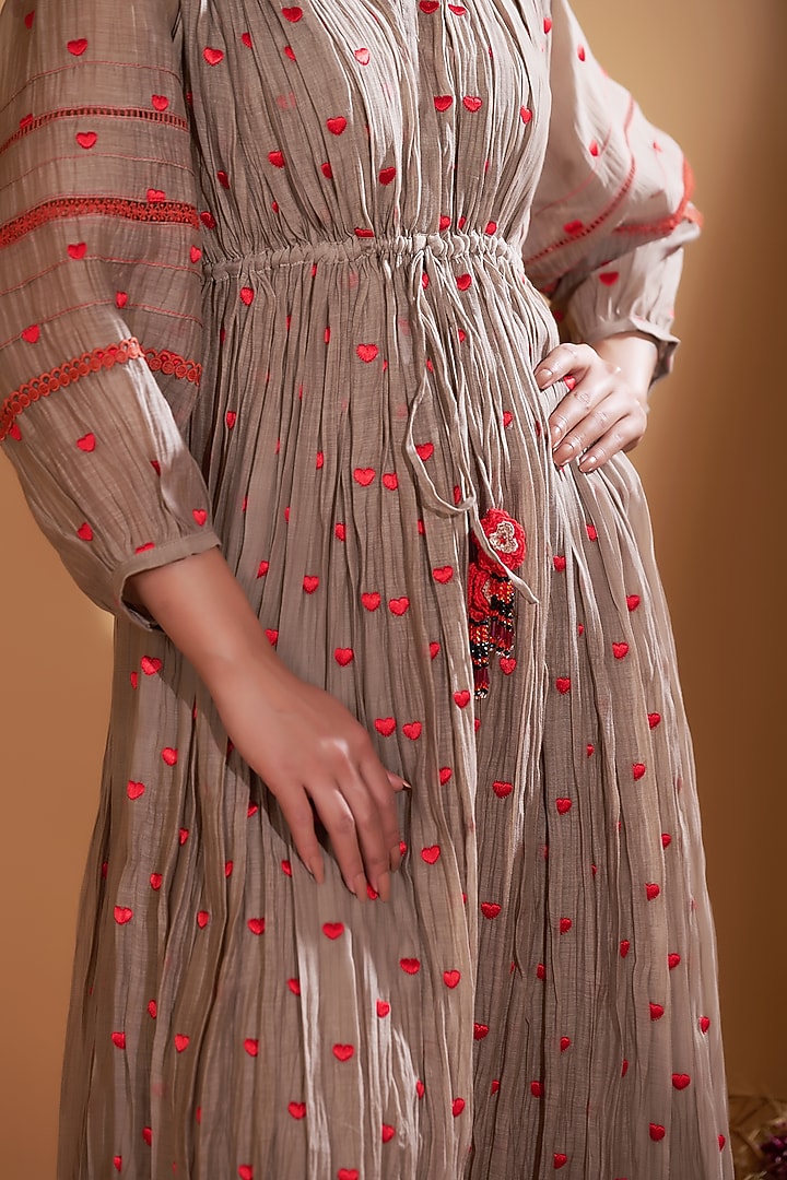 Beige Chanderi Silk Embroidered Vacation Dress by GAACH at Pernia's Pop Up Shop