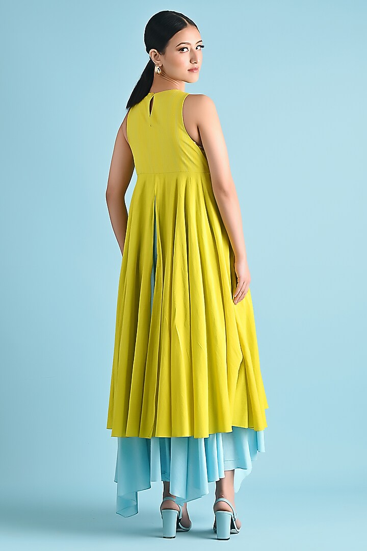 Yellow & Ice-Blue Cotton Asymmetrical Layered Maxi Summer Dress by GAACH at Pernia's Pop Up Shop