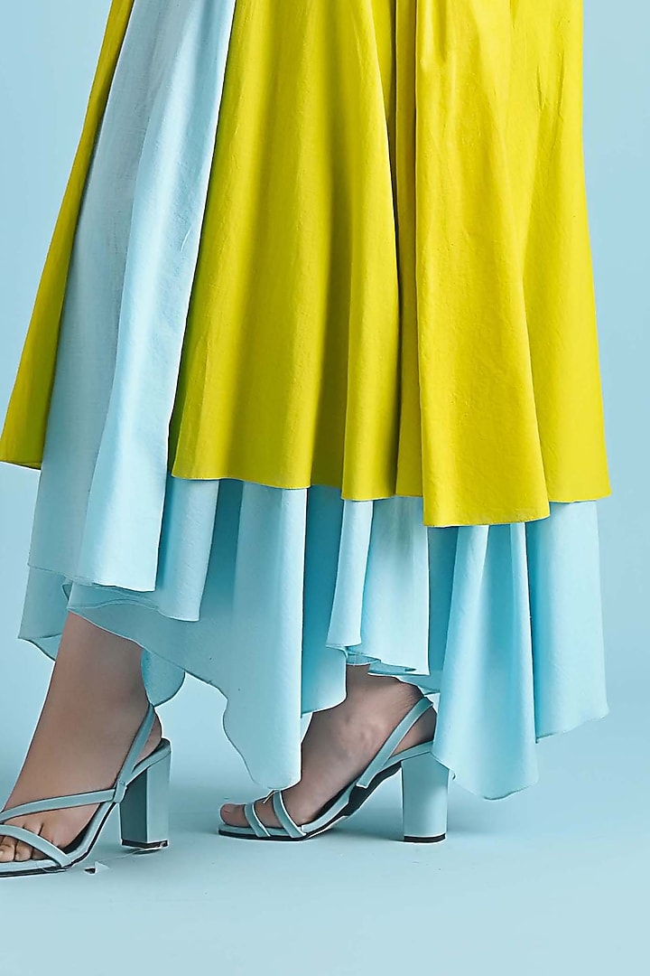 Yellow & Ice-Blue Cotton Asymmetrical Layered Maxi Summer Dress by GAACH at Pernia's Pop Up Shop