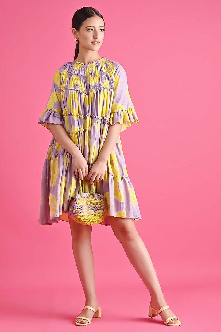 Lilac Cotton Bandhani High-Low Tiered Summer Dress by GAACH at Pernia's Pop Up Shop