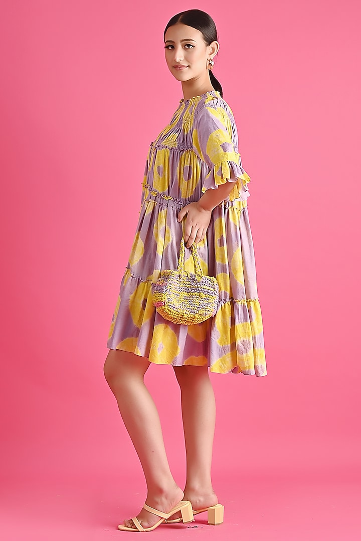 Lilac Cotton Bandhani High-Low Tiered Summer Dress by GAACH at Pernia's Pop Up Shop