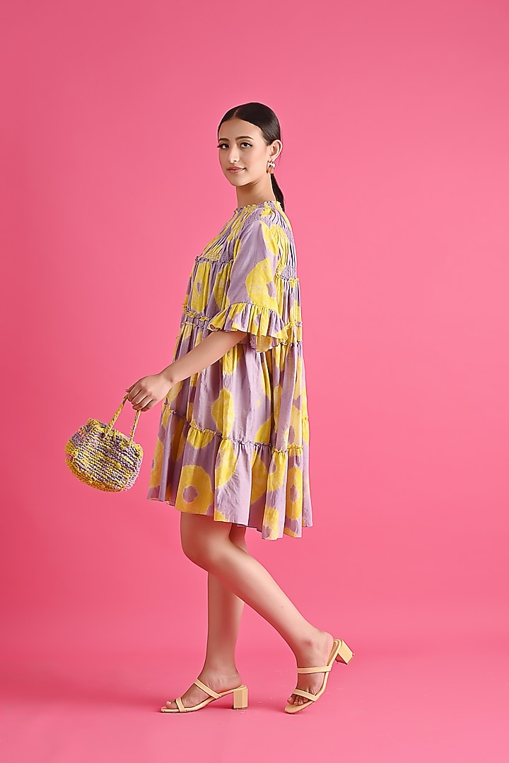 Lilac Cotton Bandhani High-Low Tiered Summer Dress by GAACH at Pernia's Pop Up Shop