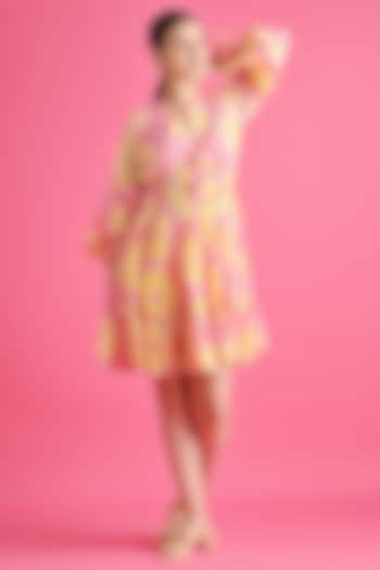 Bubblegum Pink Cotton Floral Bandhani Tiered Summer Dress by GAACH at Pernia's Pop Up Shop