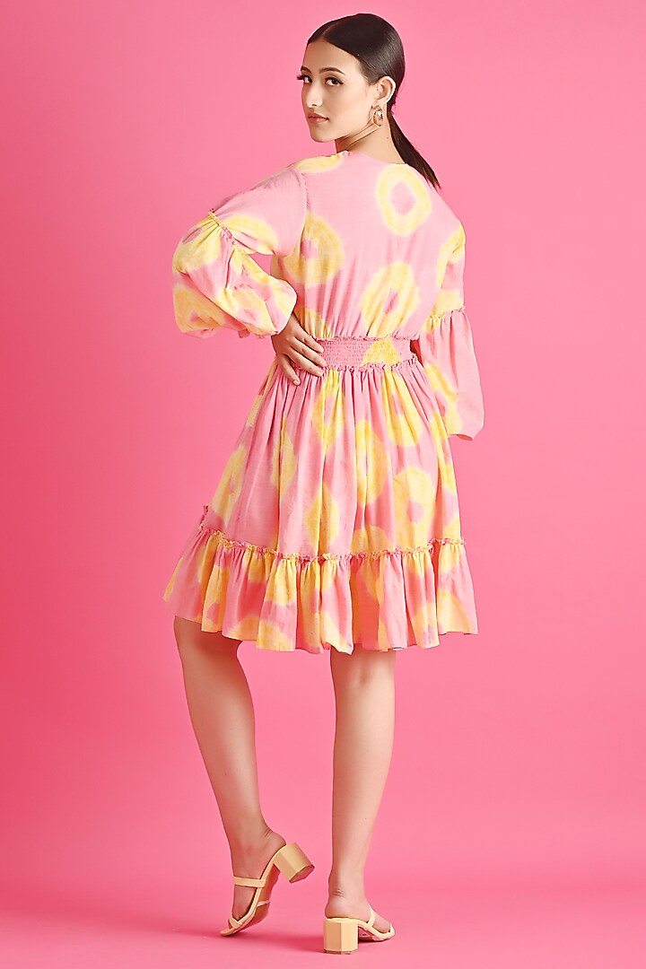 Bubblegum Pink Cotton Floral Bandhani Tiered Summer Dress by GAACH at Pernia's Pop Up Shop