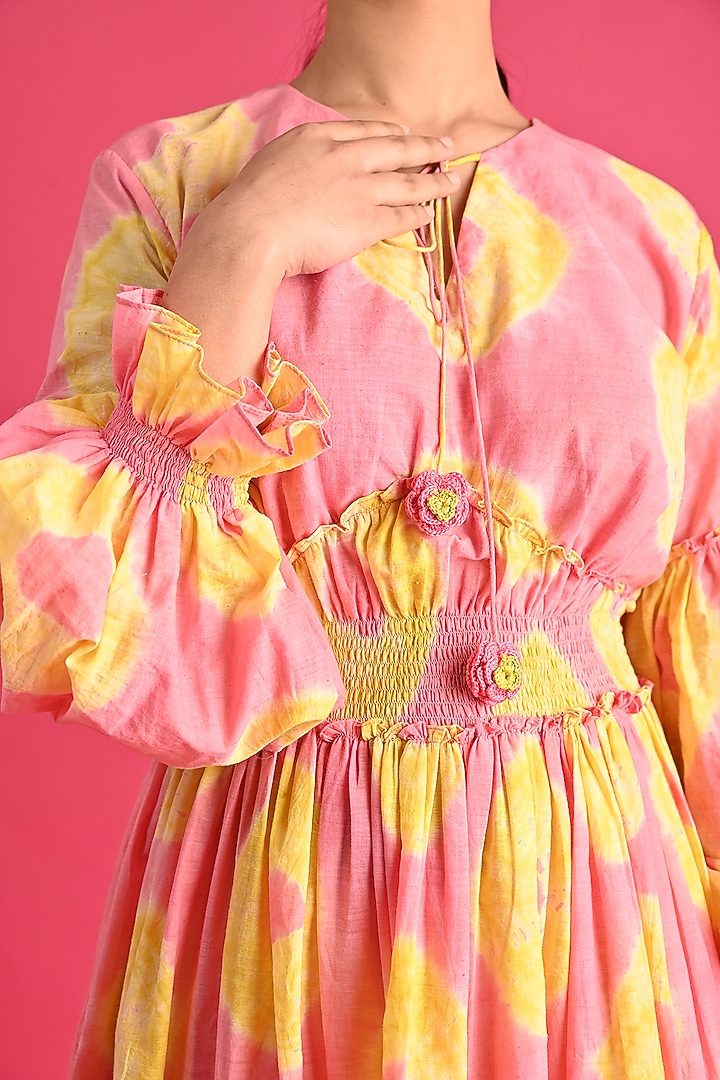 Bubblegum Pink Cotton Floral Bandhani Tiered Summer Dress by GAACH at Pernia's Pop Up Shop