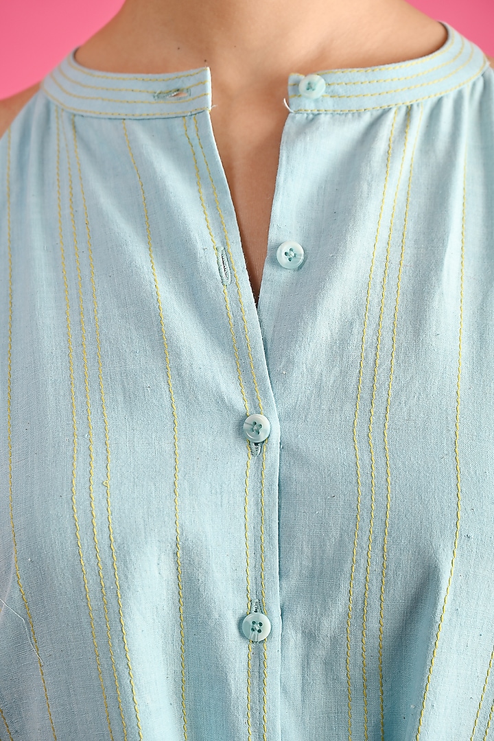 Ice-Blue Cotton Tiered Midi Summer Dress by GAACH at Pernia's Pop Up Shop