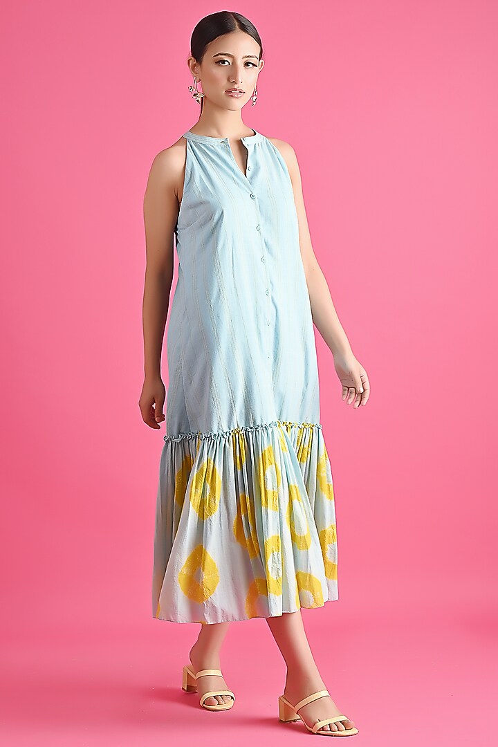 Ice-Blue Cotton Tiered Midi Summer Dress by GAACH at Pernia's Pop Up Shop