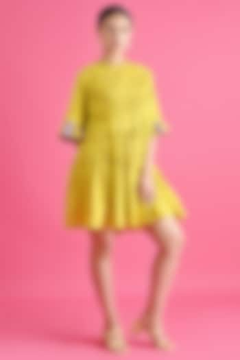 Yellow Handloom Cotton High-Low Tiered Mini Dress by GAACH at Pernia's Pop Up Shop