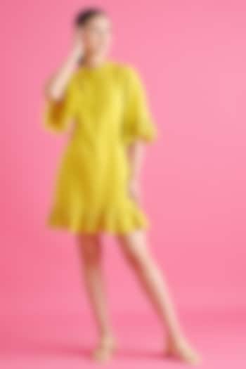 Yellow Khadi Cotton Ruffled Mini Summer Dress by GAACH at Pernia's Pop Up Shop