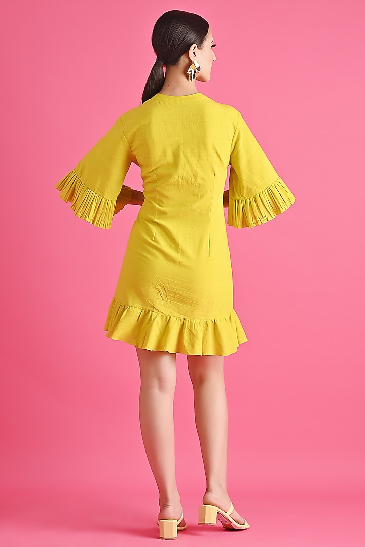 Yellow Khadi Cotton Ruffled Mini Summer Dress by GAACH at Pernia's Pop Up Shop