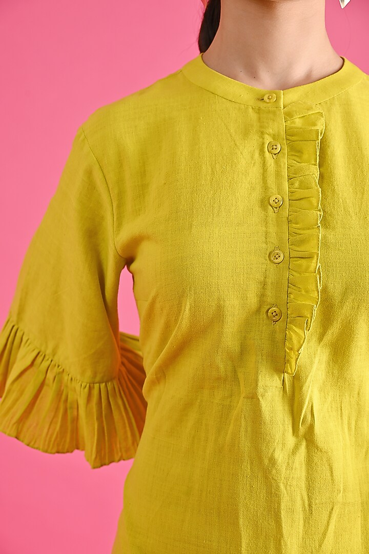 Yellow Khadi Cotton Ruffled Mini Summer Dress by GAACH at Pernia's Pop Up Shop