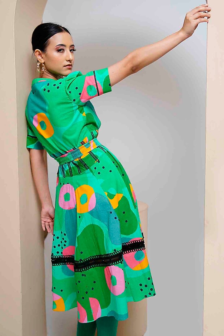 Green Cotton Printed Midi Summer Dress by GAACH at Pernia's Pop Up Shop