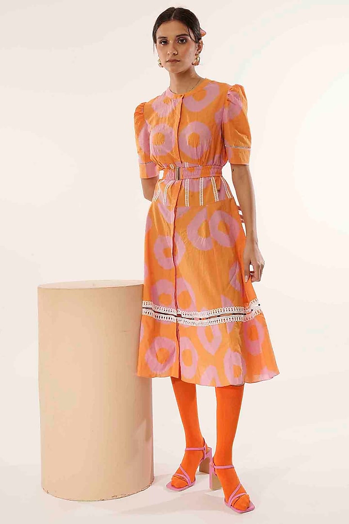 Pink & Orange Cotton Midi Dress by GAACH