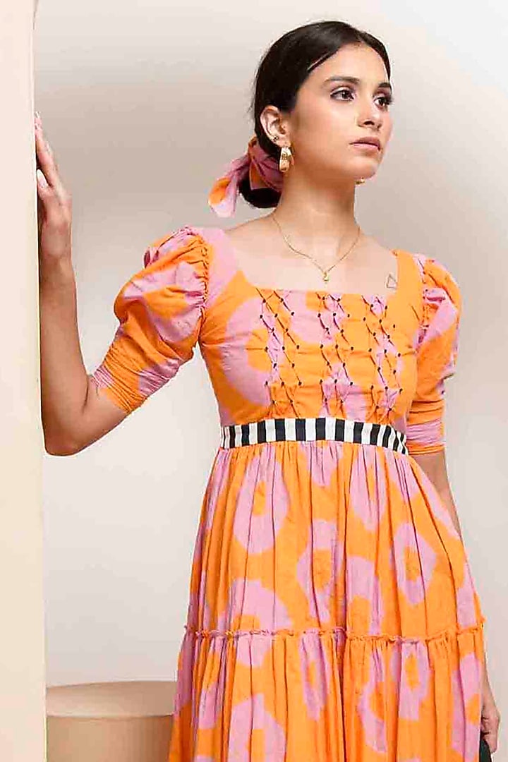 Pink & Orange Cotton Tiered Midi Summer Dress by GAACH at Pernia's Pop Up Shop