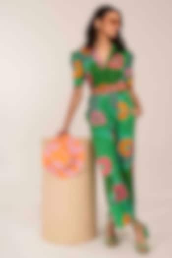 Green Cotton Printed Jumpsuit by GAACH