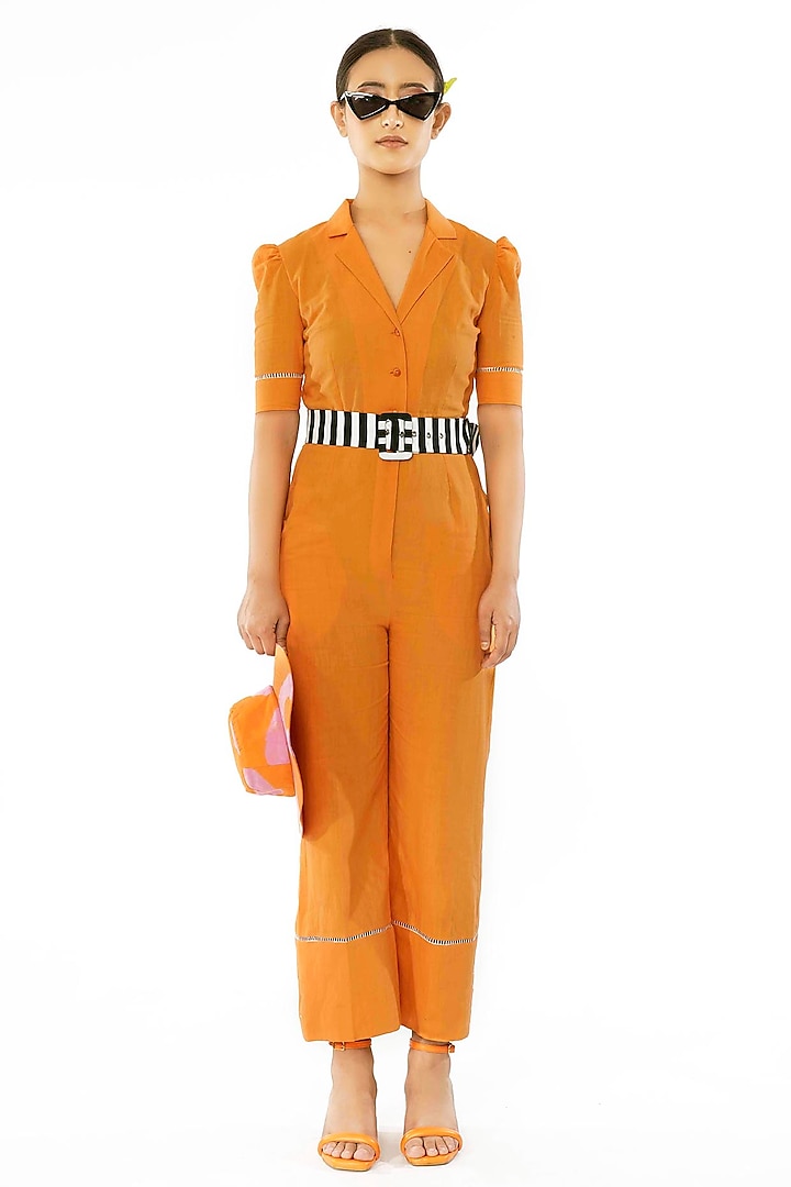 Orange Khadi Cotton Jumpsuit by GAACH