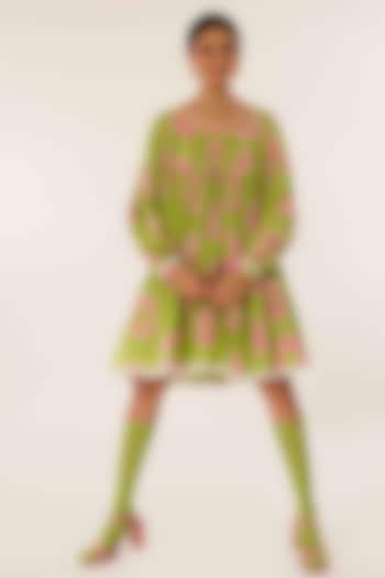Green Cotton Tiered Mini Dress by GAACH