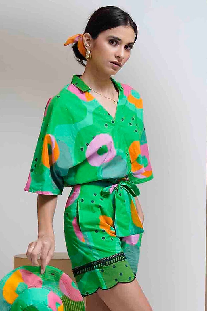Green Cotton Printed Co-Ord Set by GAACH at Pernia's Pop Up Shop