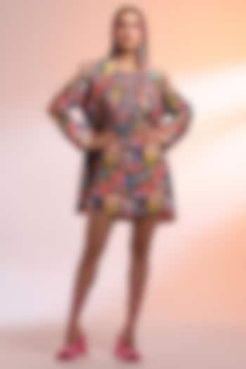 Multi-Colored Chanderi Silk Floral Printed Blazer With Dress by Gazab By Miku Kumar at Pernia's Pop Up Shop