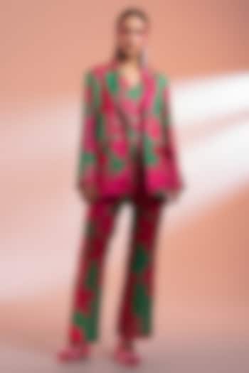 Pink Silk Floral Printed Blazer Set by Gazab By Miku Kumar at Pernia's Pop Up Shop