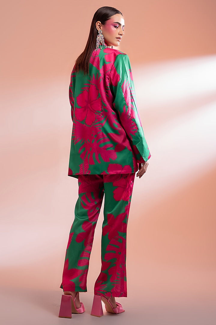 Pink Silk Floral Printed Blazer Set by Gazab By Miku Kumar at Pernia's Pop Up Shop