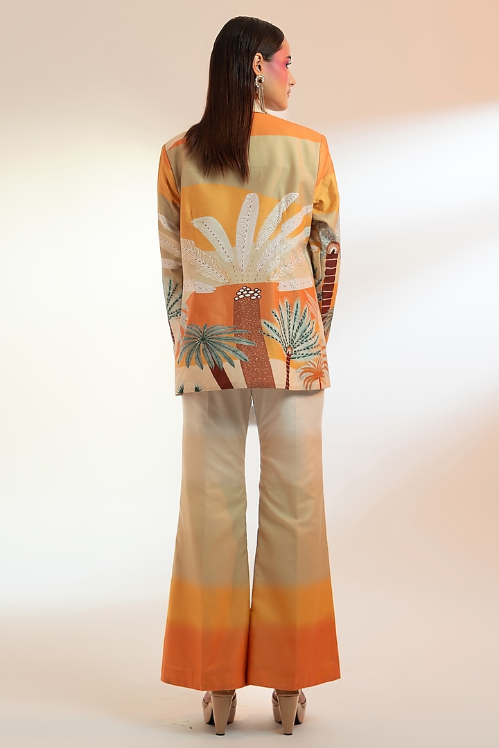 Beige Chanderi Silk Printed Blazer Set by Gazab By Miku Kumar at Pernia's Pop Up Shop