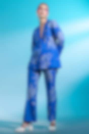 Electric Blue Kota Doriya Mal Blazer Set by Gazab By Miku Kumar at Pernia's Pop Up Shop