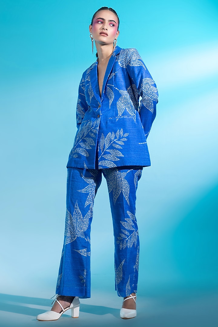 Electric Blue Kota Doriya Mal Blazer Set by Gazab By Miku Kumar at Pernia's Pop Up Shop